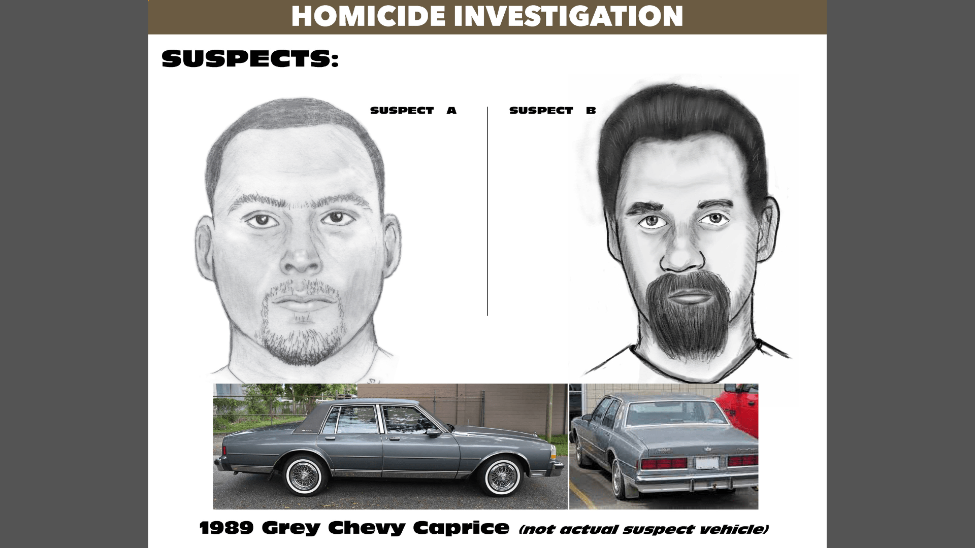 Suspects and their vehicle believed to be involved in the murder of Stephen Murphy, 24, and his daughter, Kali Murphy, 2, in Compton on Aug. 8, 2001. (Los Angeles County Sheriff’s Department)