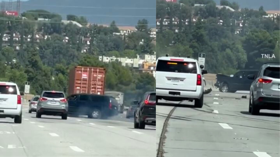 A dashcam caught the moment a driver lost control and smashed into another vehicle while driving on the 405 Freeway in Mission Hills on Sept. 27, 2023. (TNLA)