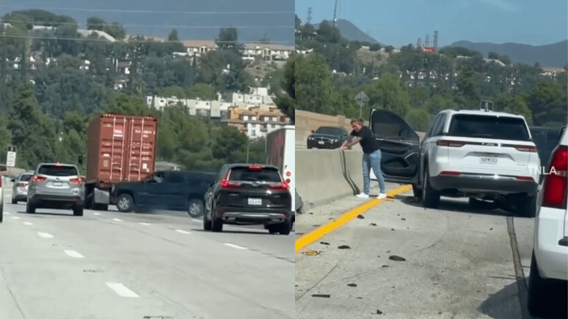 A dashcam caught the moment a driver lost control and smashed into another vehicle while driving on the 405 Freeway in Mission Hills on Sept. 27, 2023. (TNLA)