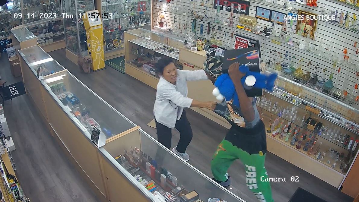 Suspect seen on security camera ransacking a Chinatown shop while brutally attacking an elderly woman on Sept. 14, 2023. (Angies Boutique)