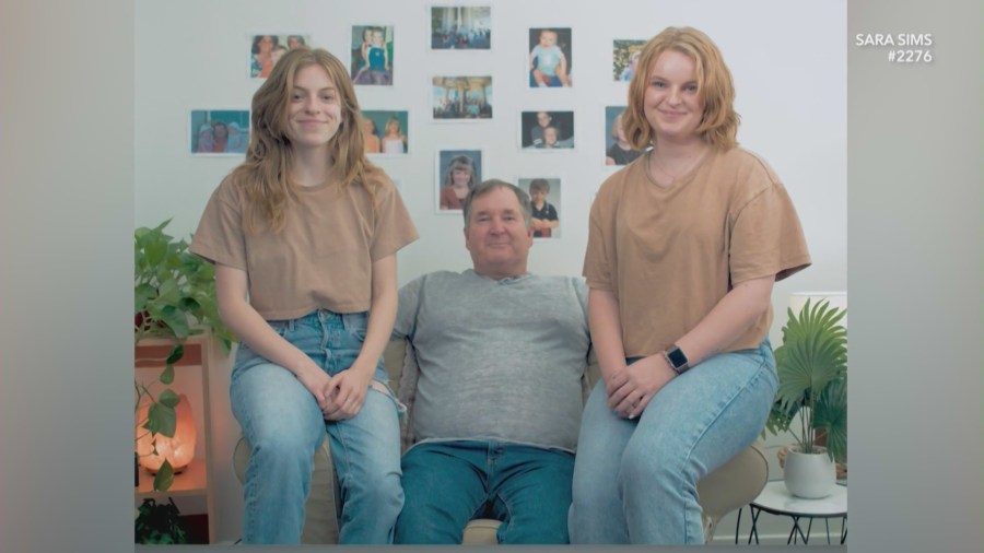 Sara Sims, her twin sister, Haley Sims, and her father seen in a clip from her documentary film, "#2276." (Sara Sims)