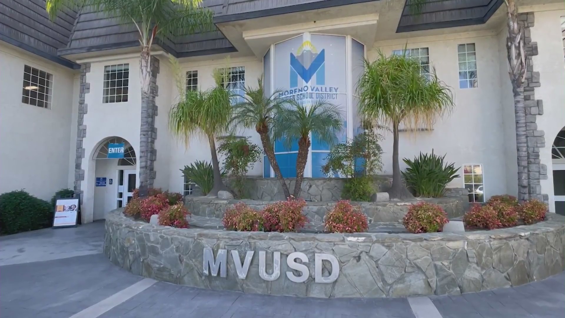 The Moreno Valley Unified School District headquarter building. (KTLA)