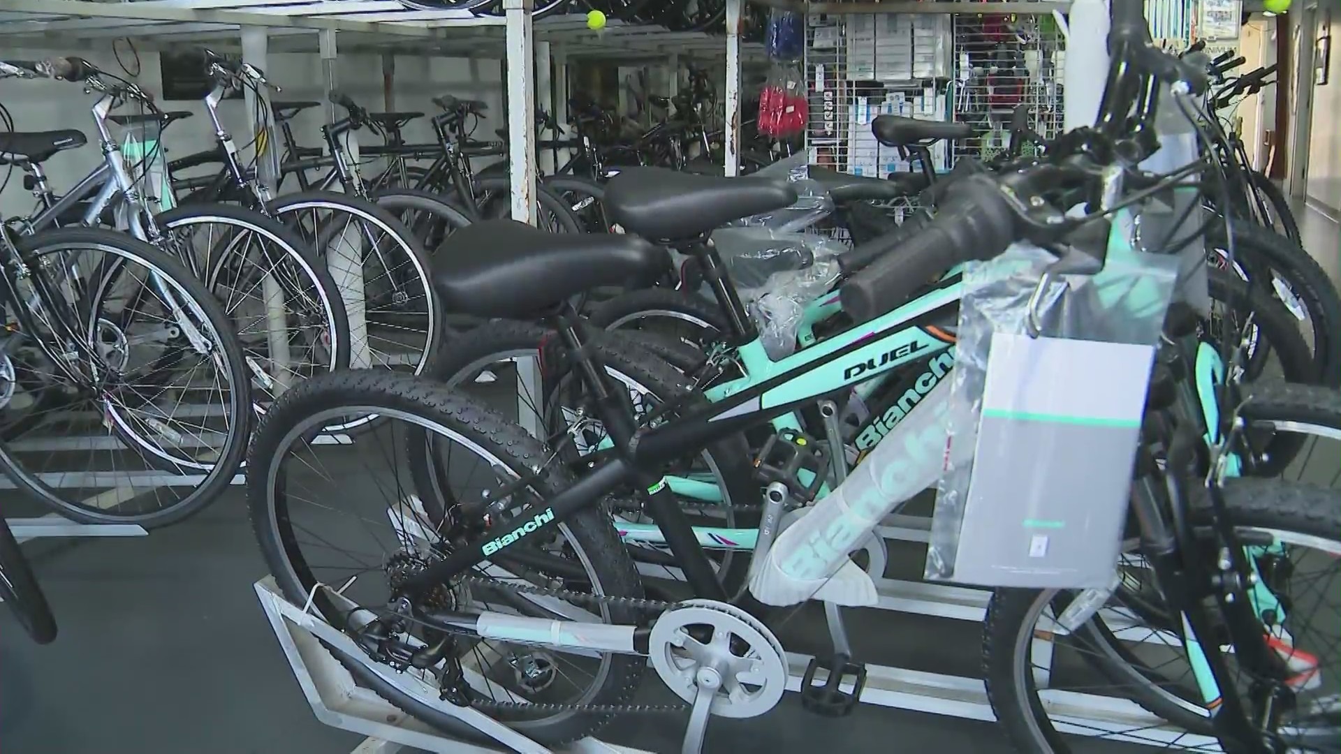 High-end bike selection at Irwindale Cycles. (KTLA)