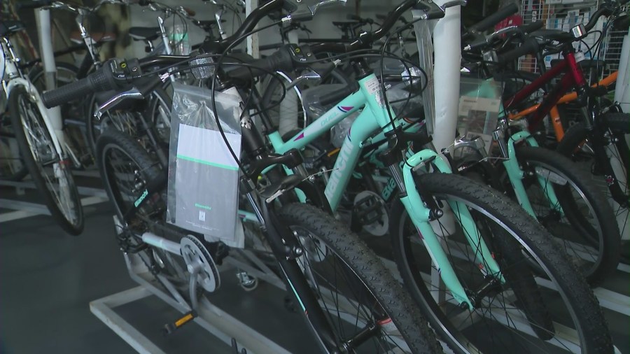 High-end bike selection at Irwindale Cycles. (KTLA)