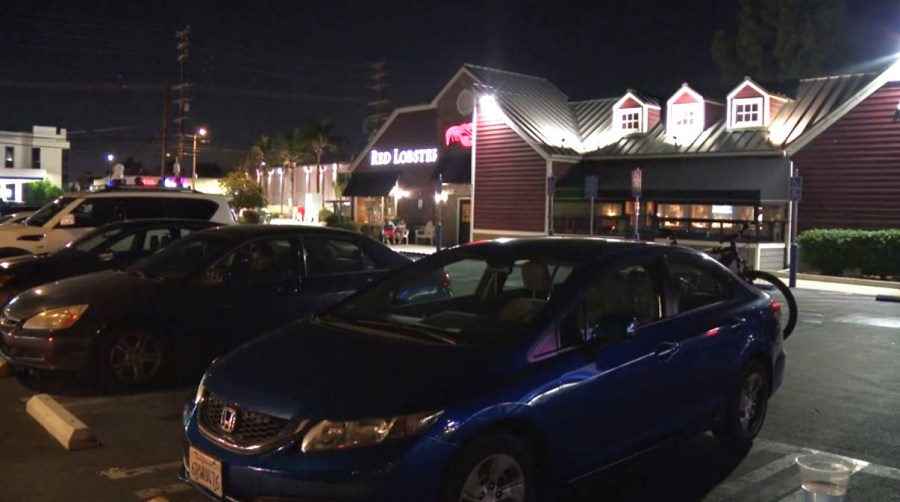 Police are investigating after a woman was stabbed as a Red Lobster in West Hills on Sept. 7, 2023. (KTLA)