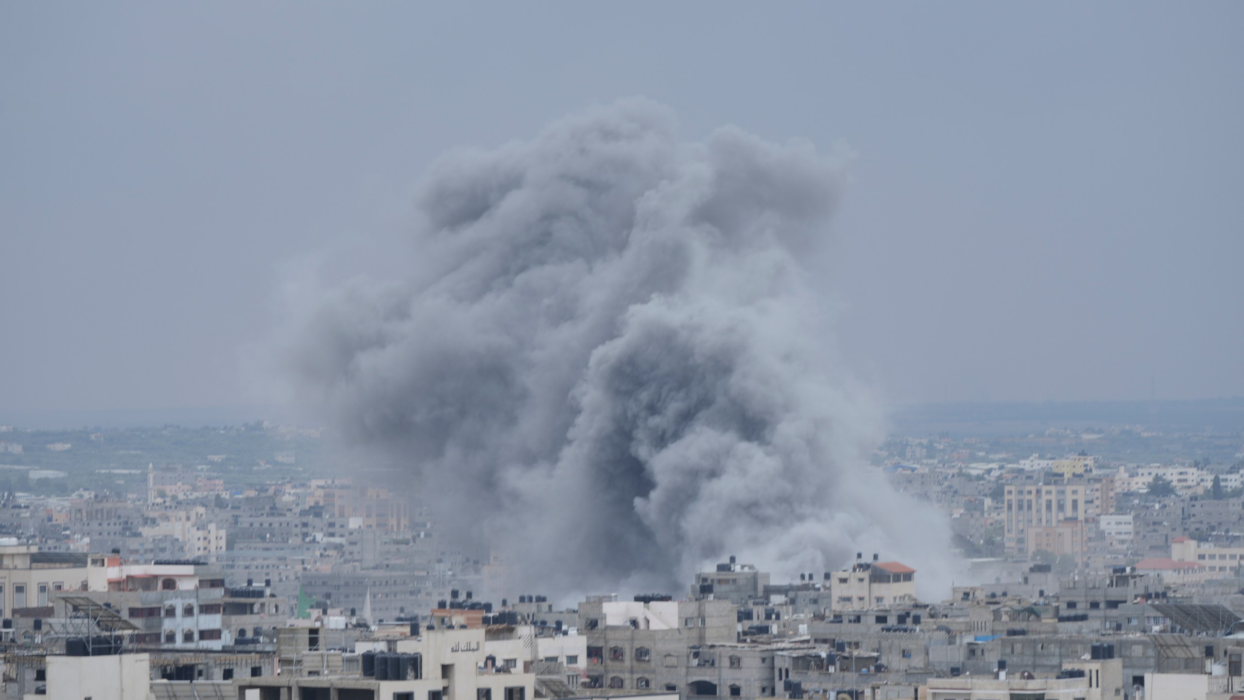 Smoke from an Israeli airstrike rises in Gaza City on Monday, Oct. 9, 2023. (AP Photo/Hatem Moussa)