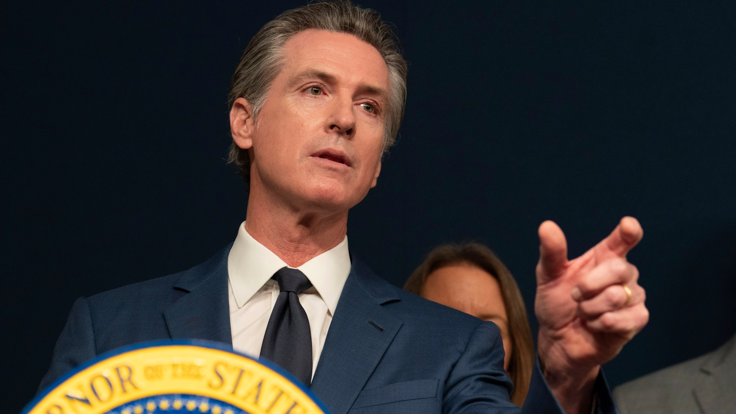 FILE - California Gov. Gavin Newsom answers questions during a news conference, Sept, 26, 2023, in Sacramento, Calif. Newsom signed off on two proposals Thursday, Oct. 12, to transform the state's mental health system and address the state's worsening homelessness crisis, putting them both before voters in 2024. (AP Photo/Rich Pedroncelli, File)