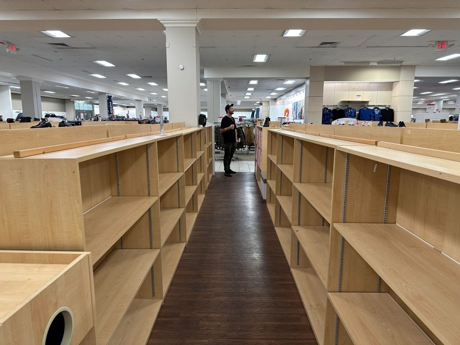 Empty shelves seen in the newly reopened Sears store in Burbank shown on Oct. 22, 2023. (Brandon Peeples)