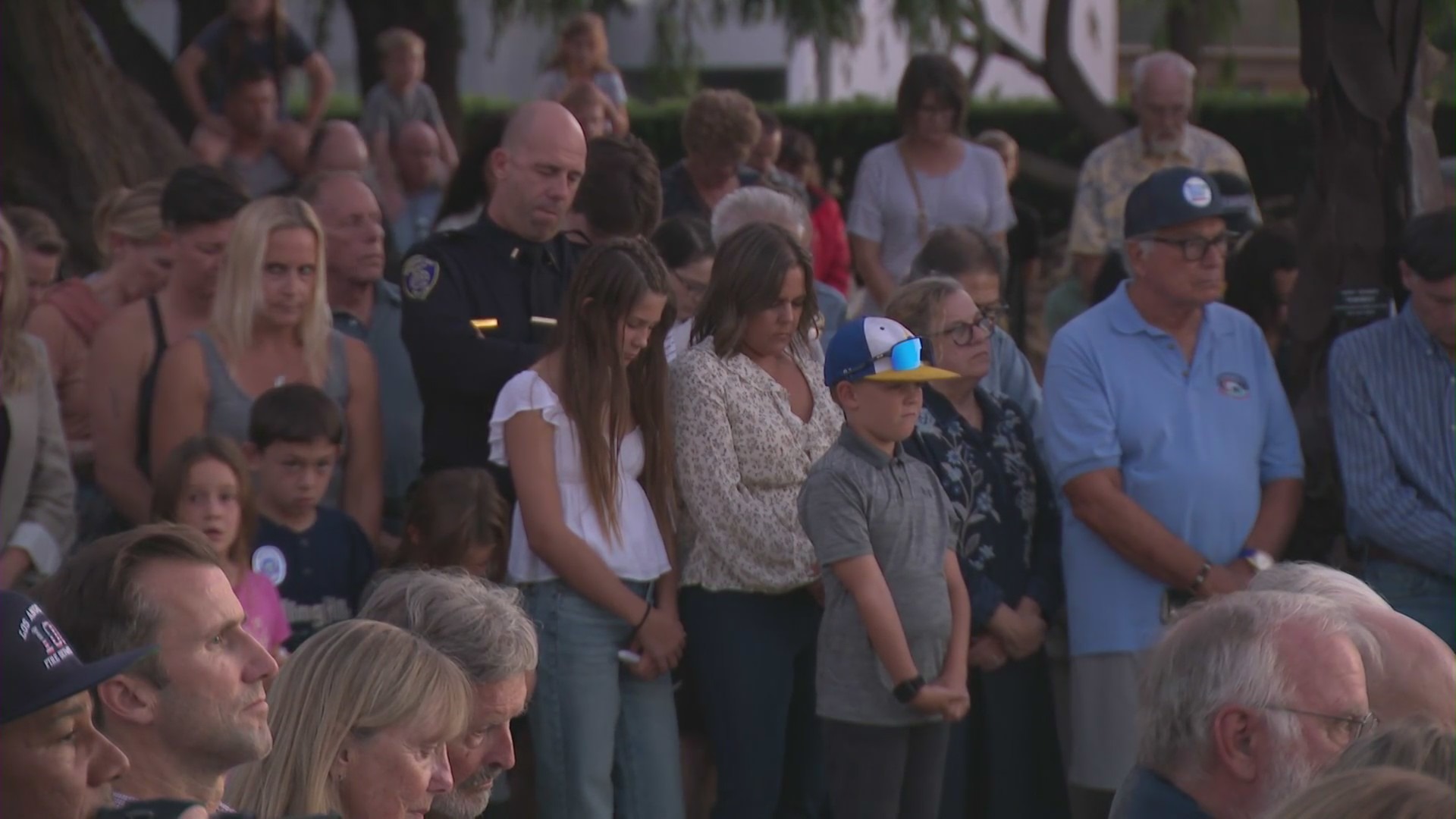 A candlelight vigil was held on Oct. 6, 2023 to honor Manhattan Beach motorcycle officer Chad Swanson who was killed in a multi-vehicle crash on the 405 Freeway in Carson. (KTLA)