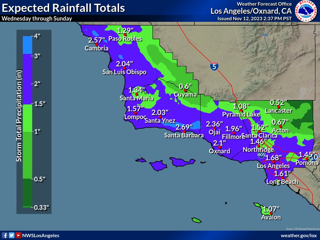 Rain storm system covering Southern California on the week of Nov. 15, 2023. (National Weather Service)