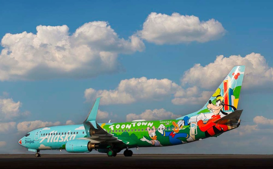 Alaska Airlines 'Mickey’s Toontown' Disney Livery launch from Spokane, Washington on Oct. 31, 2023. (Joe Nicholson/Alaska Airlines)