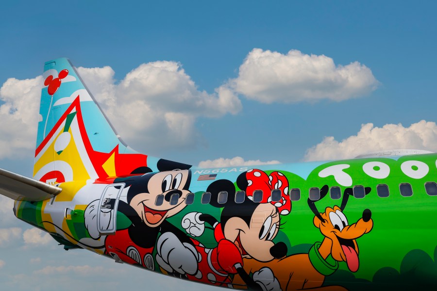 Alaska Airlines 'Mickey’s Toontown' Disney Livery launch from Spokane, Washington on Oct. 31, 2023. (Joe Nicholson/Alaska Airlines)