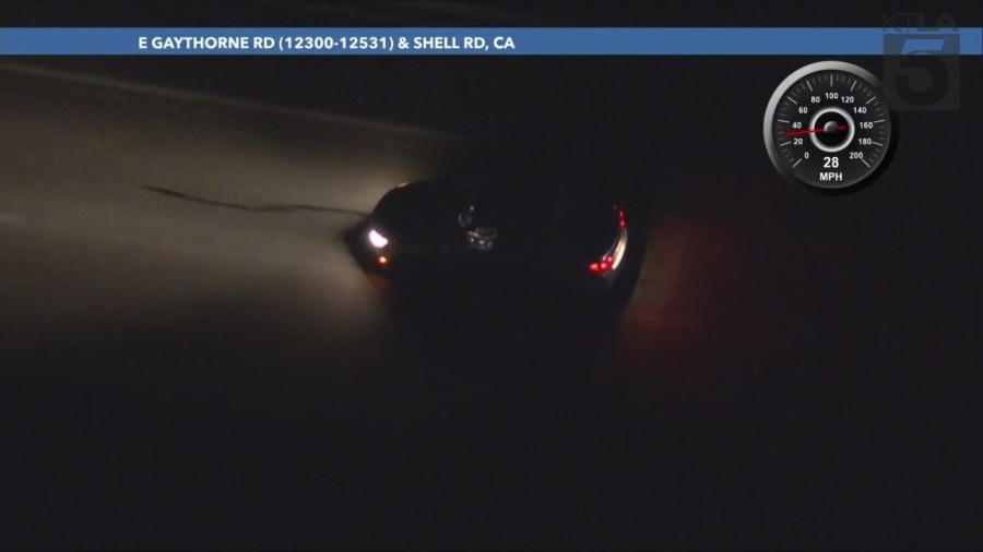 A pursuit surrenders to CHP officers in Ventura County on Nov. 10, 2023. (KTLA)