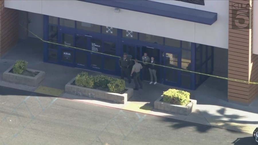 An investigation is underway after shots were fired at a Victorville gym on Nov. 9, 2023. (KTLA)