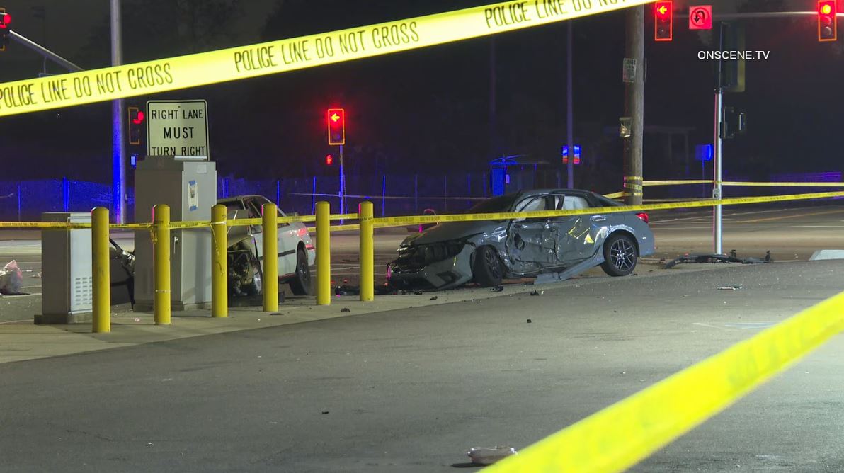 One person was killed in a hit-and-run crash as the suspect fled the scene and ditched their car in Pomona on Nov. 17, 2023. (OnScene.TV)