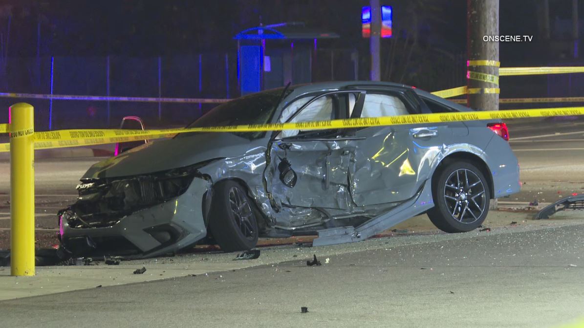 One person was killed in a hit-and-run crash as the suspect fled the scene and ditched their car in Pomona on Nov. 17, 2023. (OnScene.TV)
