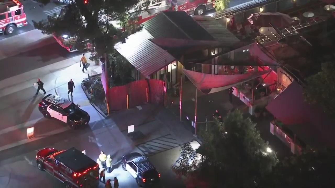 Police repsonded to an officer-involved shooting outside the Sagebrush Cantina in Calabasas on Nov. 1, 2023. (KTLA)