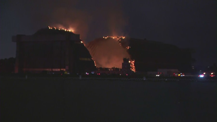 Historic hangar at former air base engulfed in flames