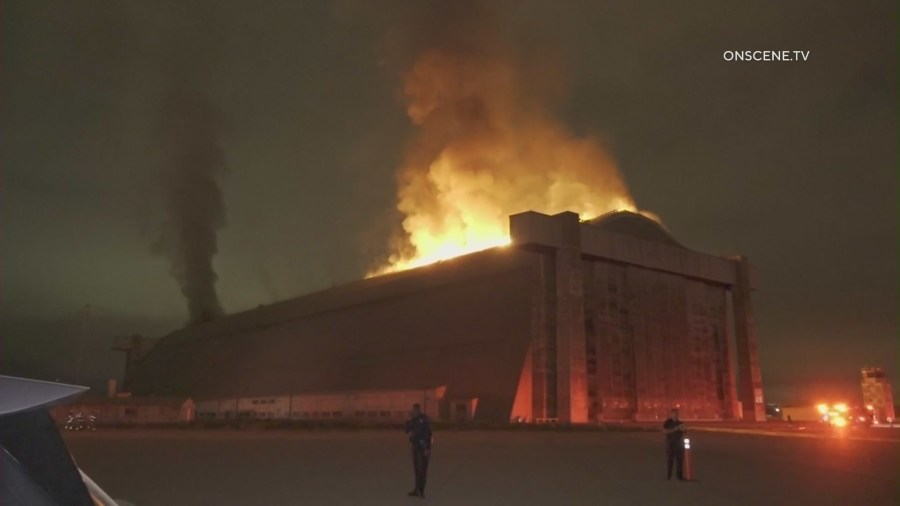 Historic hangar at former air base engulfed in flames