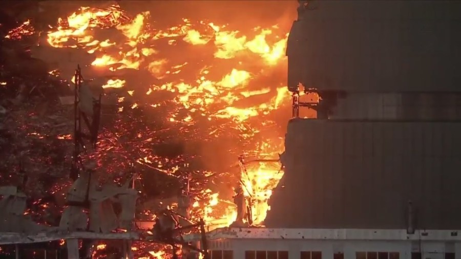 Historic hangar at former air base engulfed in flames