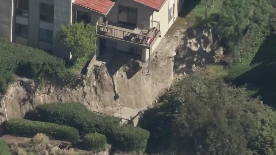 Massive landslide prompts evacuations of homes in Rolling Hills Estates on the Palos Verdes Peninsula on July 11, 2023. (KTLA)