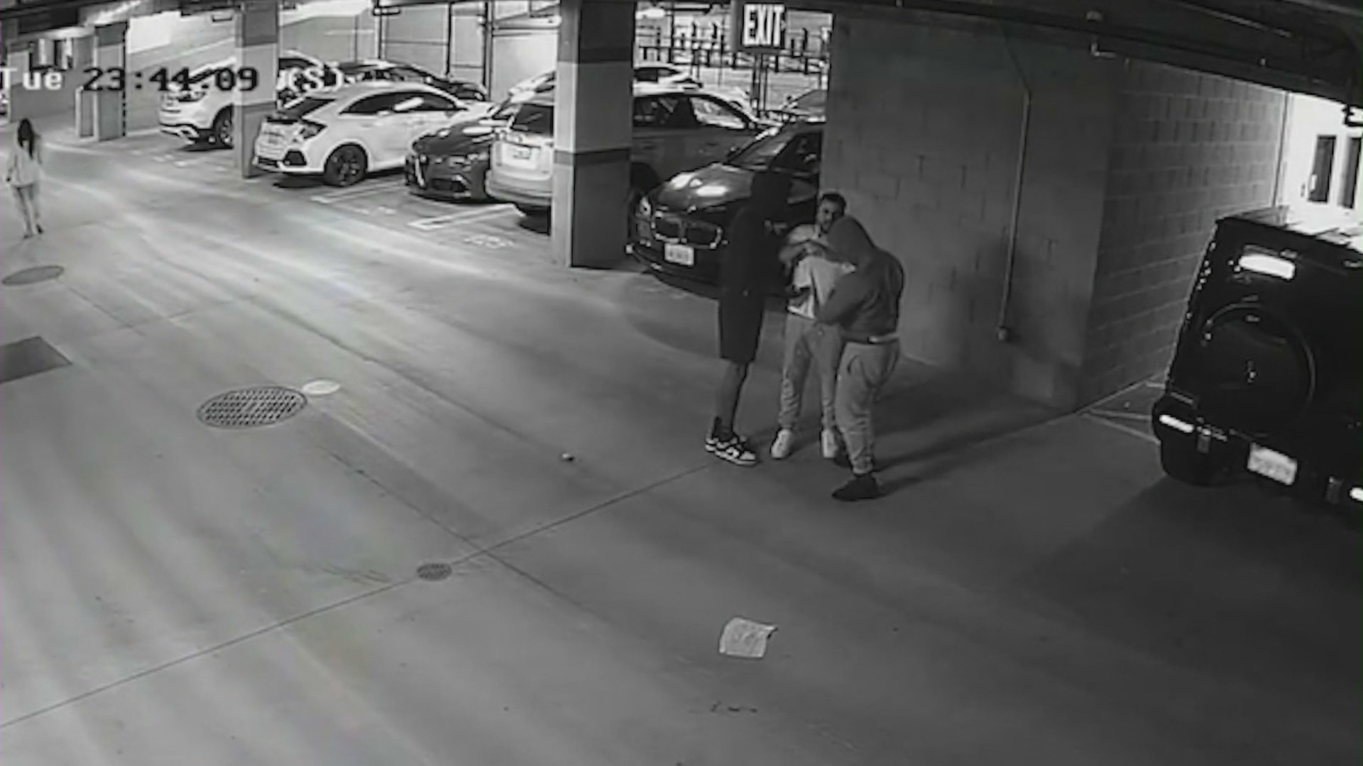 Surveillance video on Oct. 10, 2023 captured two suspects wanted for a series of violent follow-home robberies across North Hollywood. (Los Angeles Police Department)