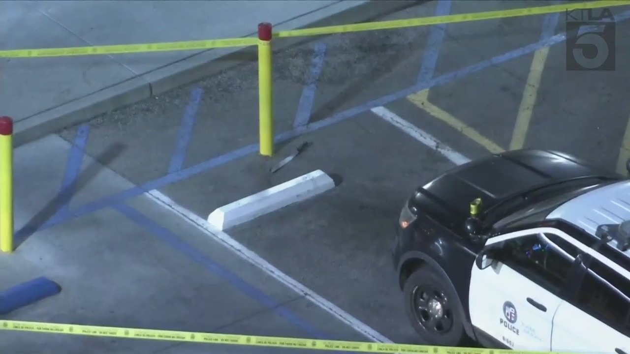 A machete is seen lying outside a McDonald's after an officer-involved shooting occurred outside Sagebrush Cantina in Calabasas on Nov. 1, 2023. (KTLA)