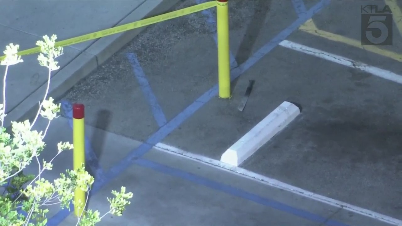 A machete is seen lying outside a McDonald's after an officer-involved shooting occurred outside Sagebrush Cantina in Calabasas on Nov. 1, 2023. (KTLA)