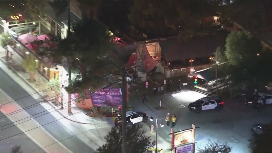 Police repsonded to an officer-involved shooting outside the Sagebrush Cantina in Calabasas on Nov. 1, 2023. (KTLA)