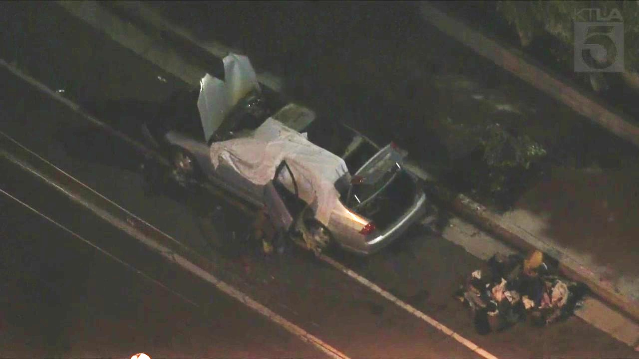 Police are investigating after a body was found inside a burning vehicle in Lincoln Heights on Nov. 9, 2023. (KTLA)