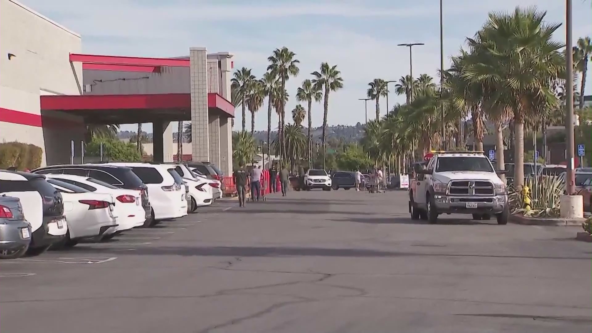 The parking lot of the Costco in the City of Industry where a woman was dragged by a purse snatcher's vehicle on Nov. 28, 2023. (KTLA)