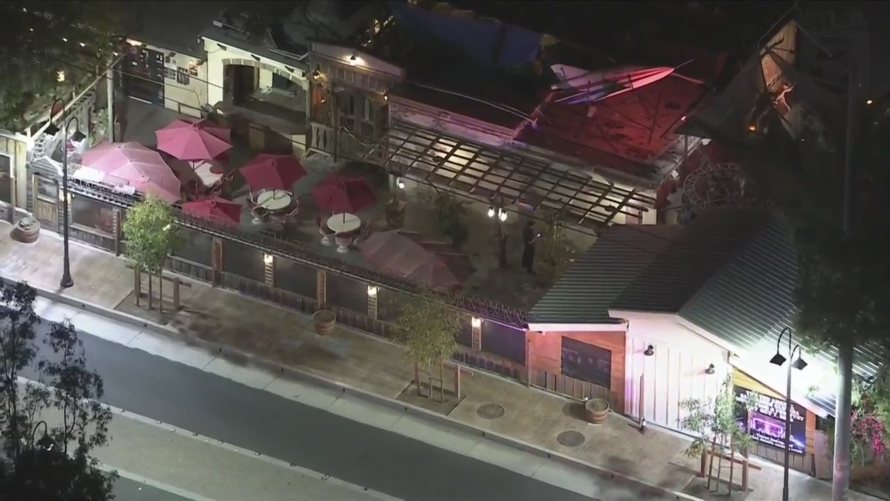 Police repsonded to an officer-involved shooting outside the Sagebrush Cantina in Calabasas on Nov. 1, 2023. (KTLA)