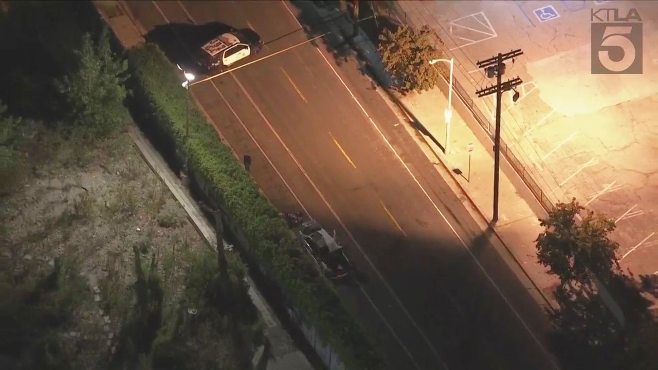 Police are investigating after a body was found inside a burning vehicle in Lincoln Heights on Nov. 9, 2023. (KTLA)