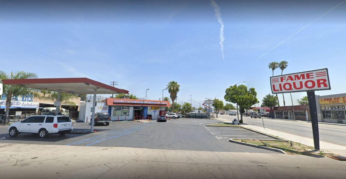 A liquor shop on the 100 block of East Baseline Street in San Bernardino where a man assaulting people and property with a pole was arrested. (Google Earth)