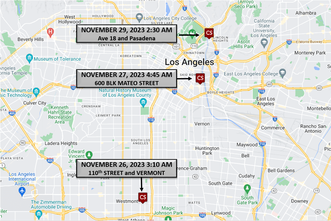 Los Angeles police have released a map that shows the locations where three homeless men were killed in late November 2023. Investigators believe the killings may be linked.