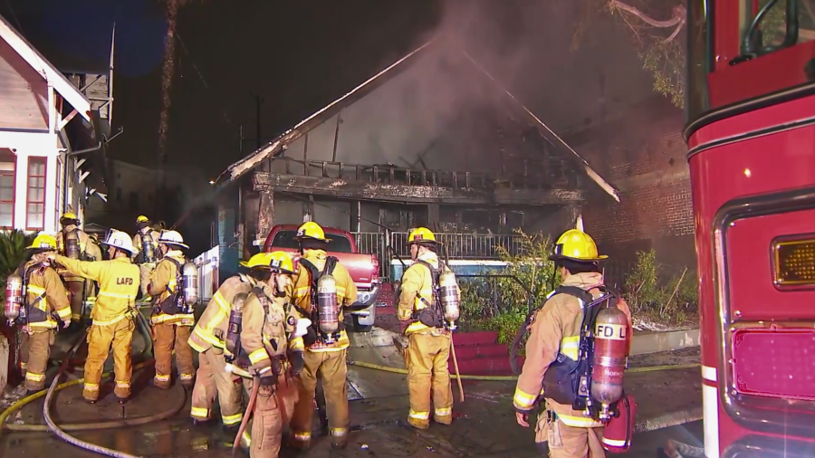 Crews respond to a fatal house fire in Boyle Heights.