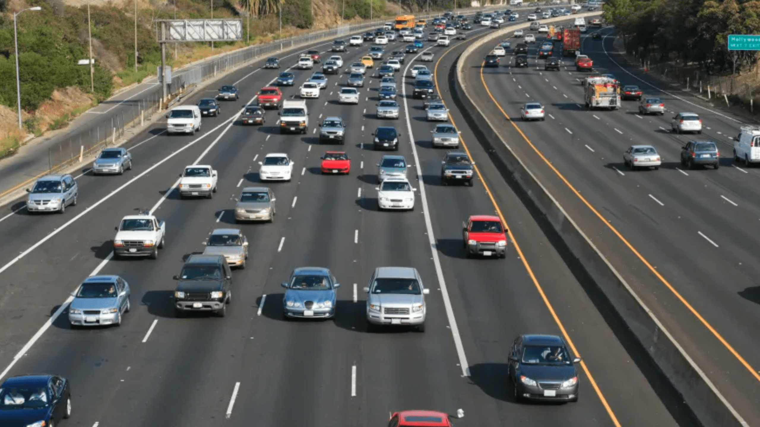 Traffic on the Hollywood 101 freeway in Los Angeles, Calif.