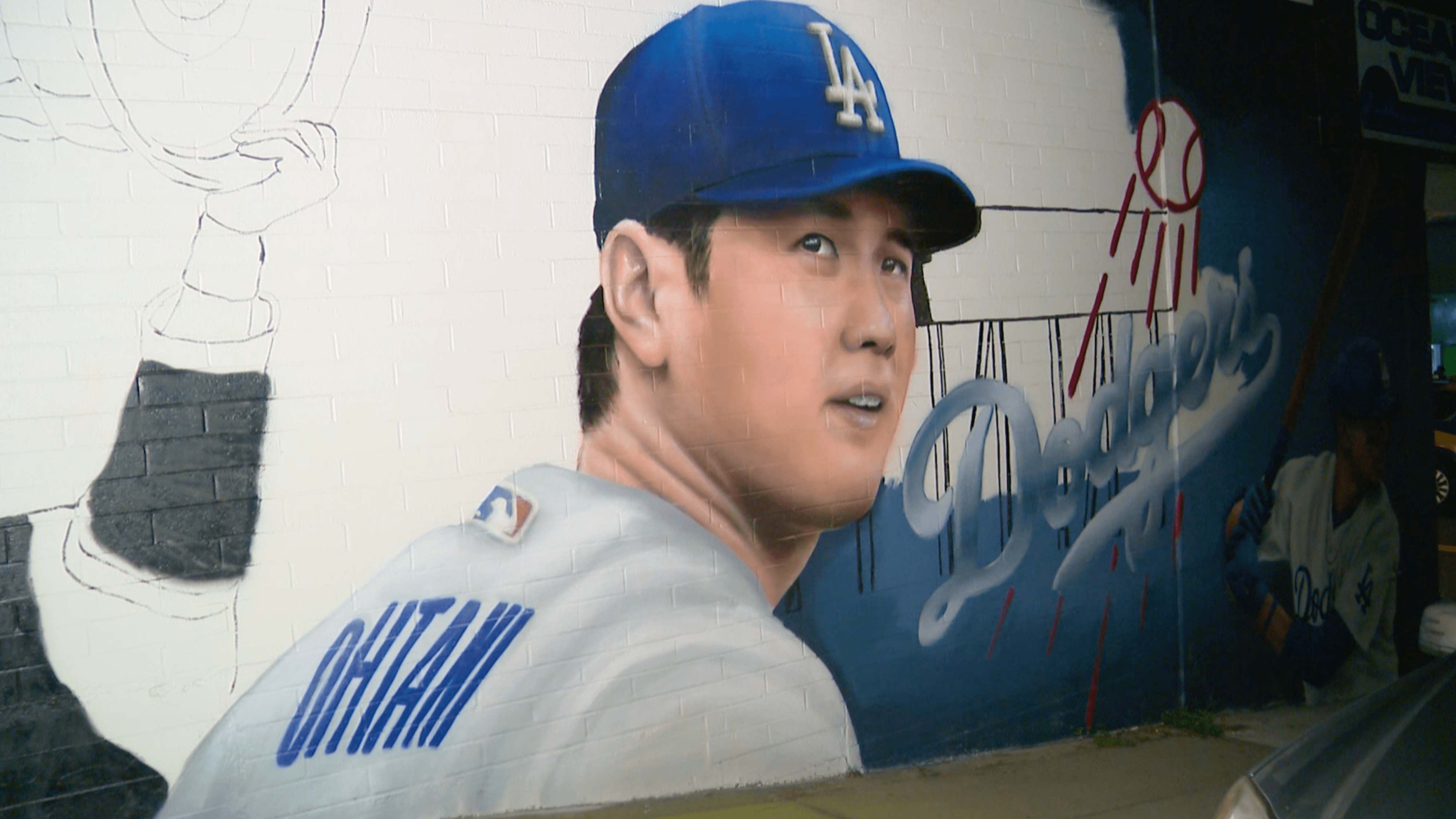 Shohei Ohtani celebrated in a mural on the side of a Hermosa Beach business is seen on Dec. 18, 2023.