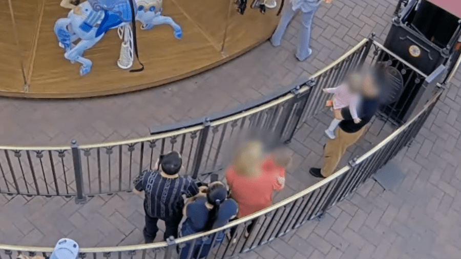 Two people are suspected of taking the wallet of a woman in line for a carousel in Irvine.