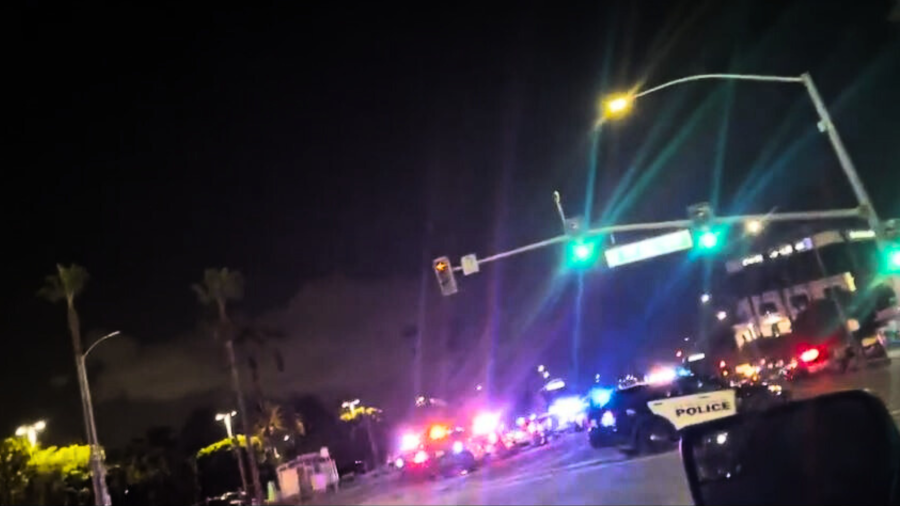 A disturbance involving a large crowd of juveniles shut down streets around the Del Amo Fashion Center in Torrance on Dec. 30, 2023. (Citizen)