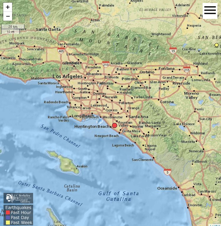 A 3.4 magnitude earthquake struck the Huntington Beach area on Dec. 22, 2023. (USGS)