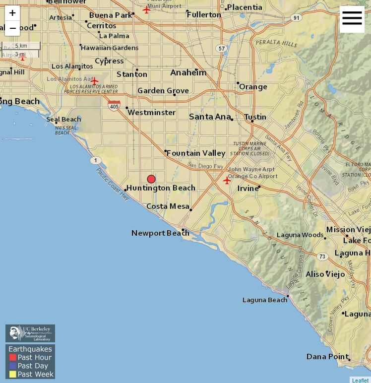 A 3.4 magnitude earthquake struck the Huntington Beach area on Dec. 22, 2023. (USGS)