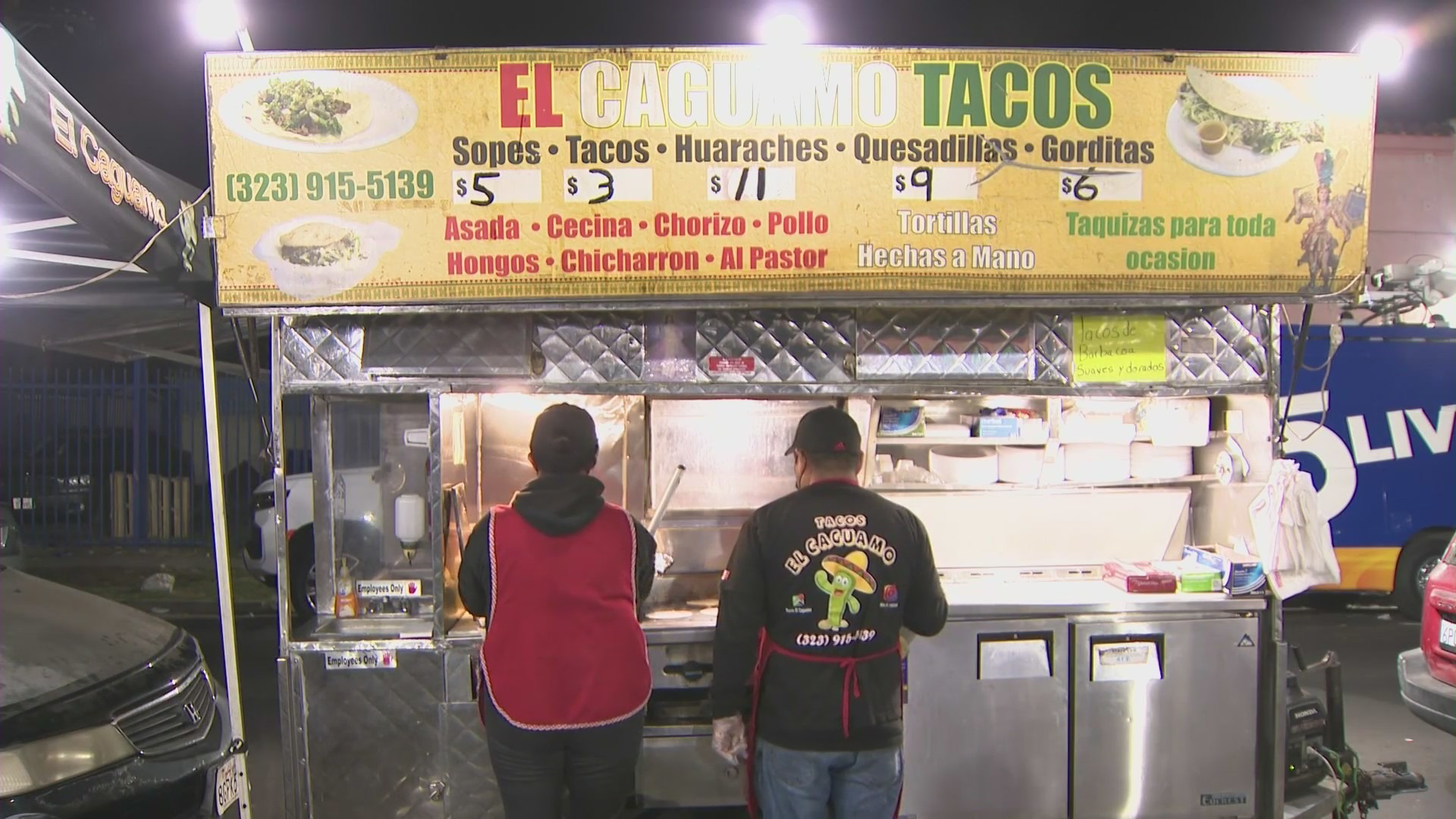 The Tacos El Caguamo stand in South Los Angeles. (KTLA)