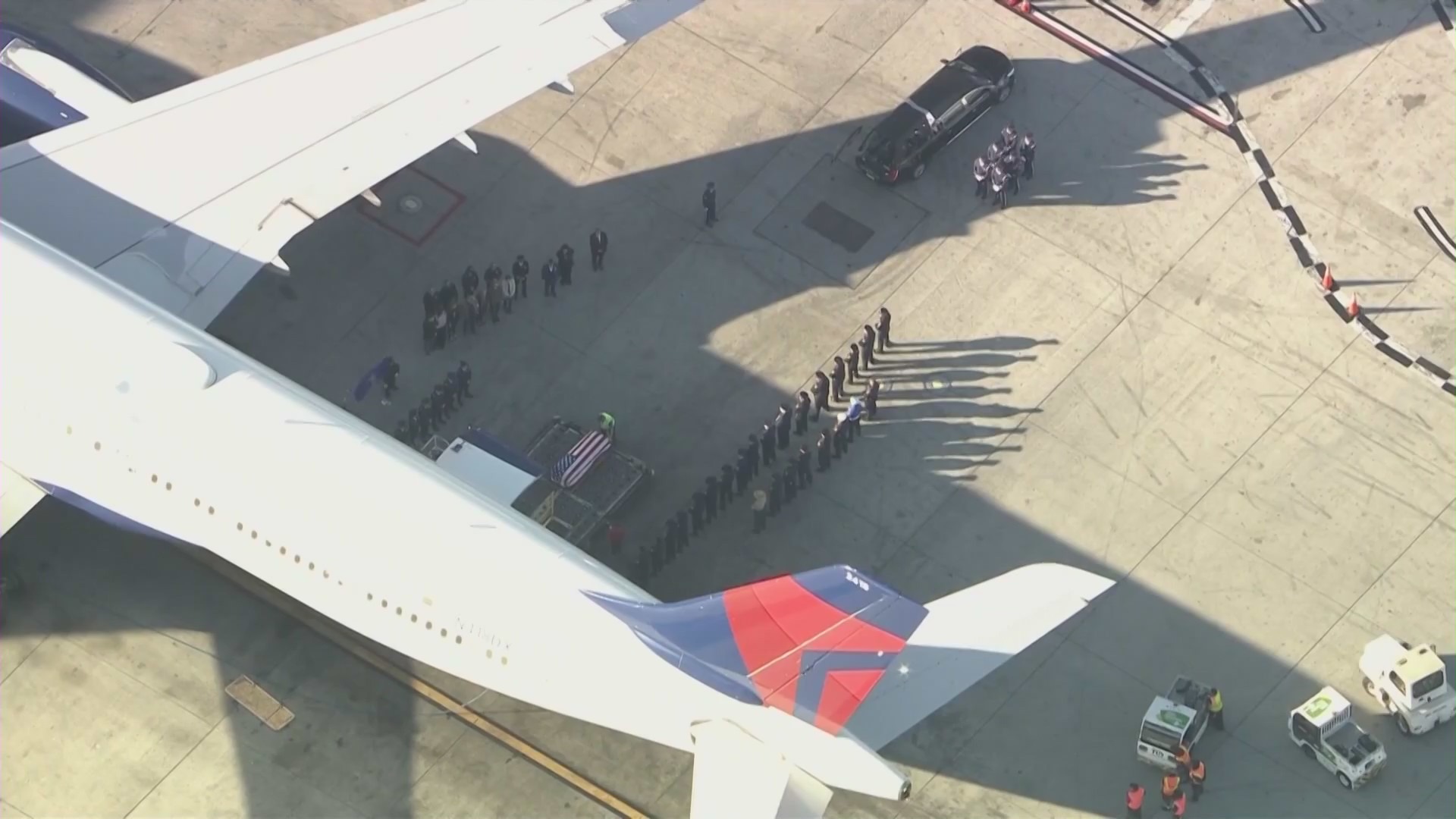 A procession to honor Luke Unrath took place on Dec. 13, 2023 from the Los Angeles International Airport to a mortuary in his hometown of Riverside. (KTLA)