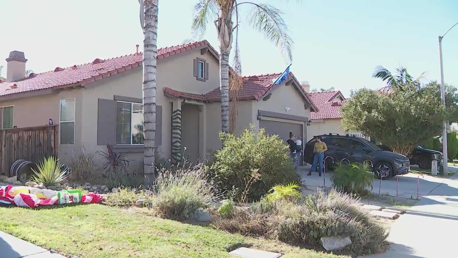 Residents in a Moreno Valley neighborhood are upset after thieves stole large, pricey Christmas decorations from their front lawns on Dec. 1, 2023. (KTLA)