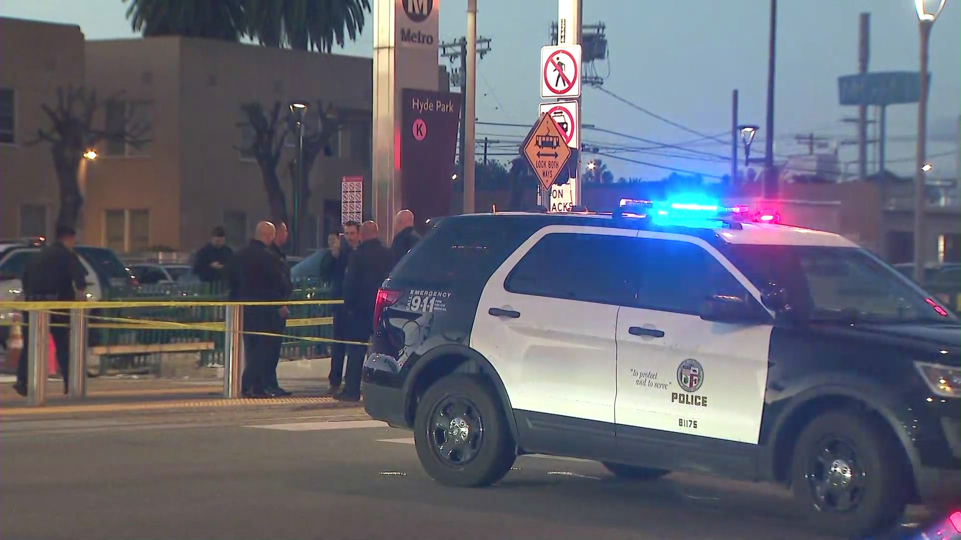 A man was fatally shot at the Hyde Park K-Line Metro Station in South L.A. on Dec. 30, 2023. (KTLA)