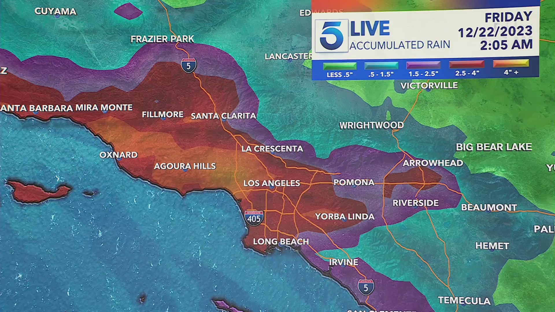 Expected rainfall in Southern California for the week of Dec. 19, 2023. (KTLA)