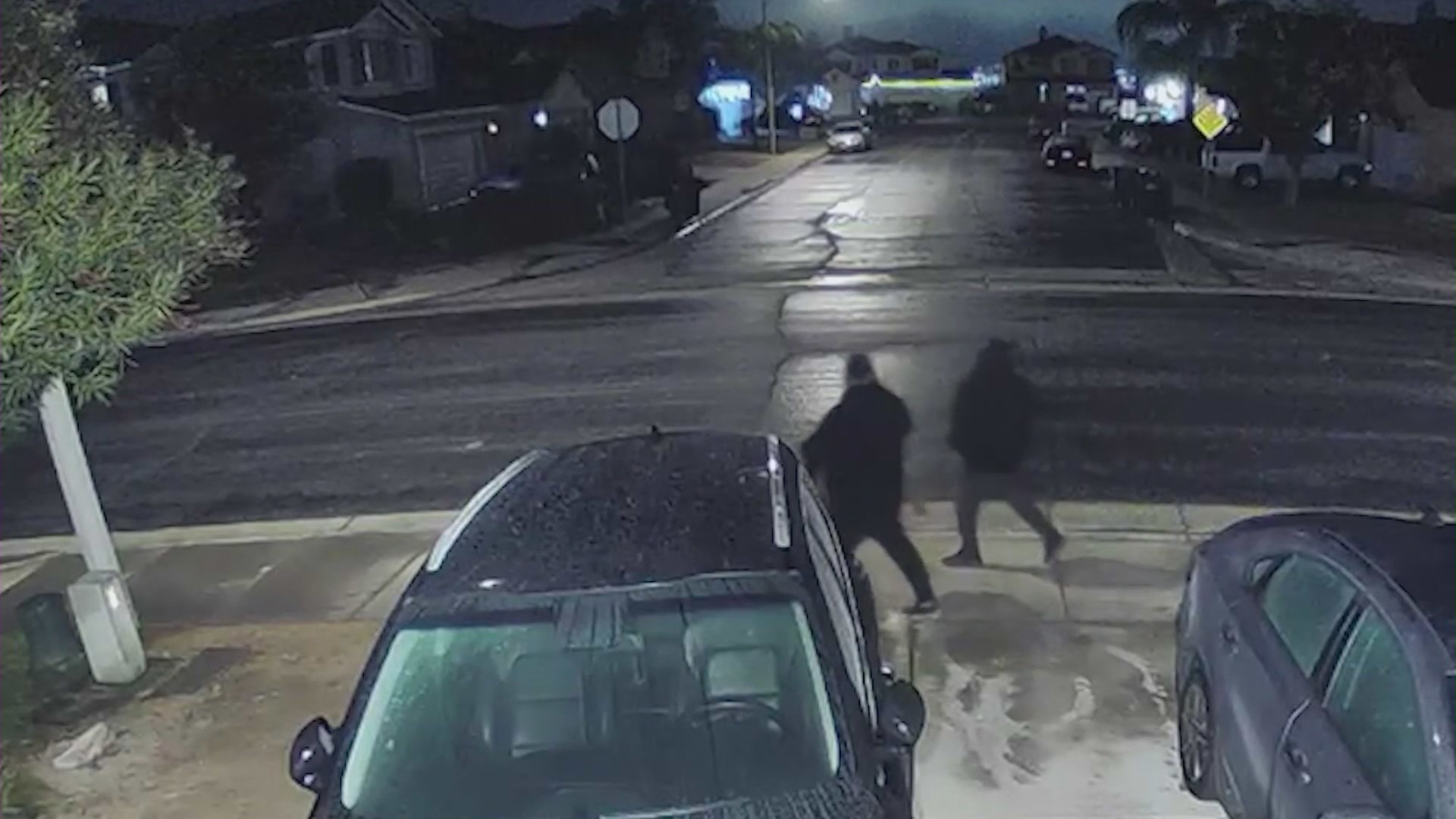 Surveillance video captures two thieves stealing large, pricey Christmas decorations from a Moreno Valley neighborhood on Dec. 1, 2023. (Ashley Weaver)