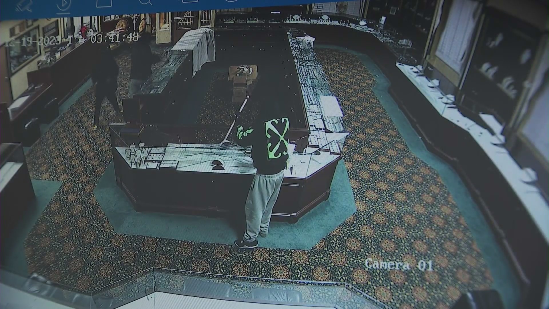 Surveillance video captured five thieves escaping with thousands of dollars worth of jewelry from a Victorville jewelry shop on Dec. 19, 2023. (Ozel Jewelers)