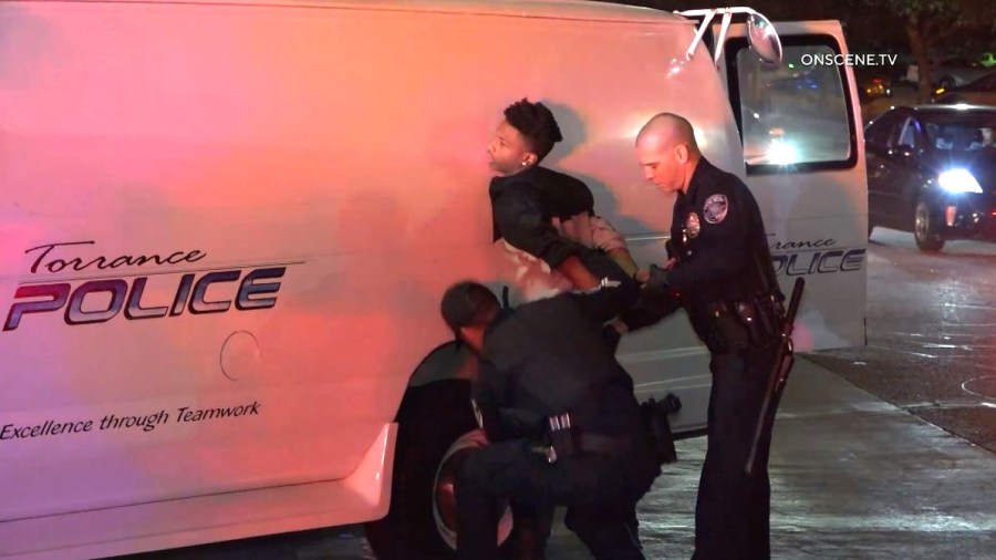 A disturbance involving a large crowd of juveniles shut down streets around the Del Amo Fashion Center in Torrance on Dec. 30, 2023. (OnScene.TV)